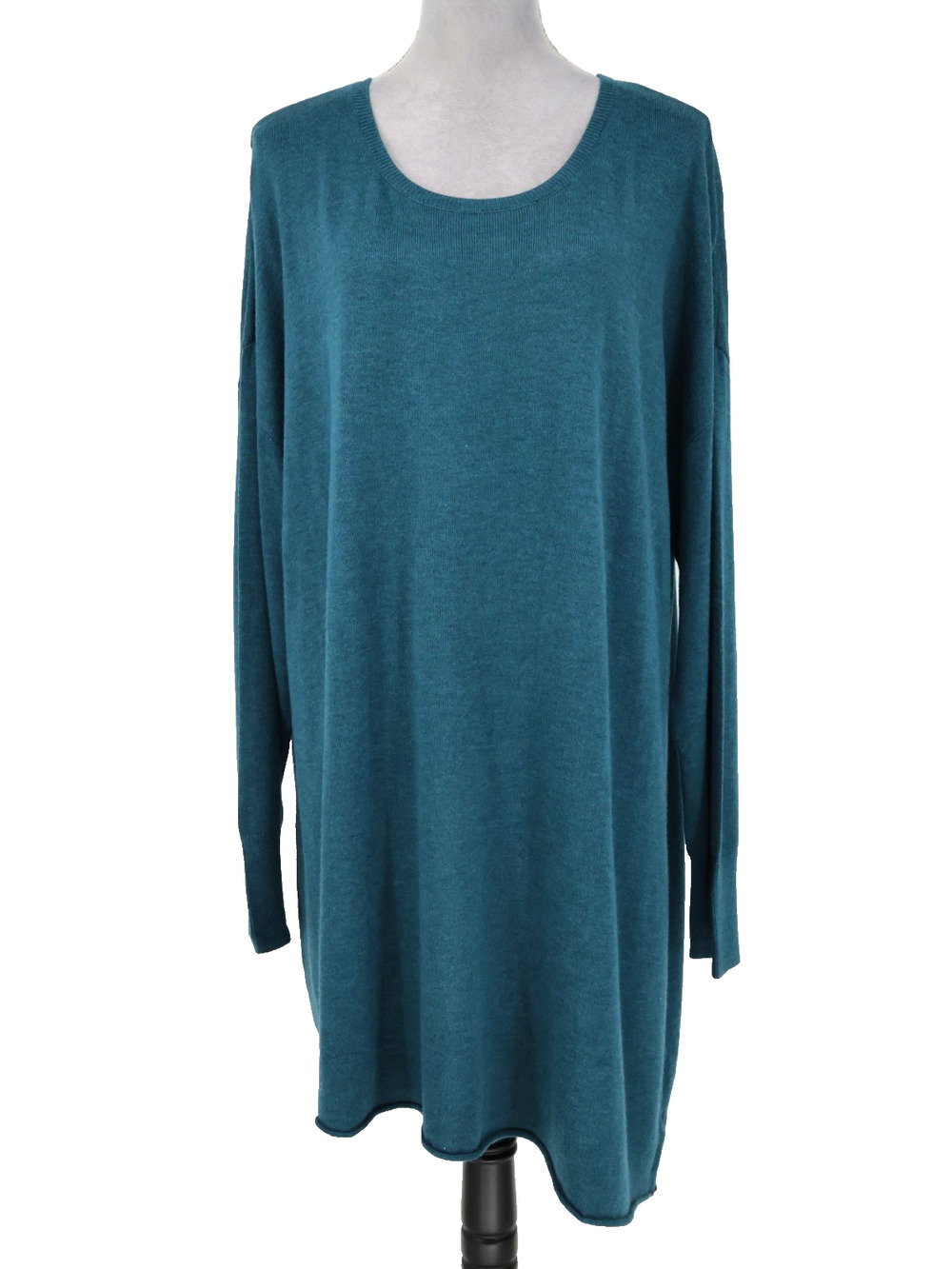 H by Halston Sweater Plus Size 3X Blue Green Asymmetric Hem Pullover Long Sleeve